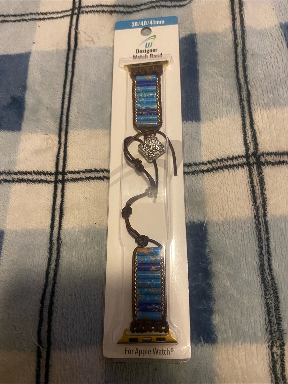 Blue Striped Leather-Style Watch Band for Apple Watch (38/40/41mm)